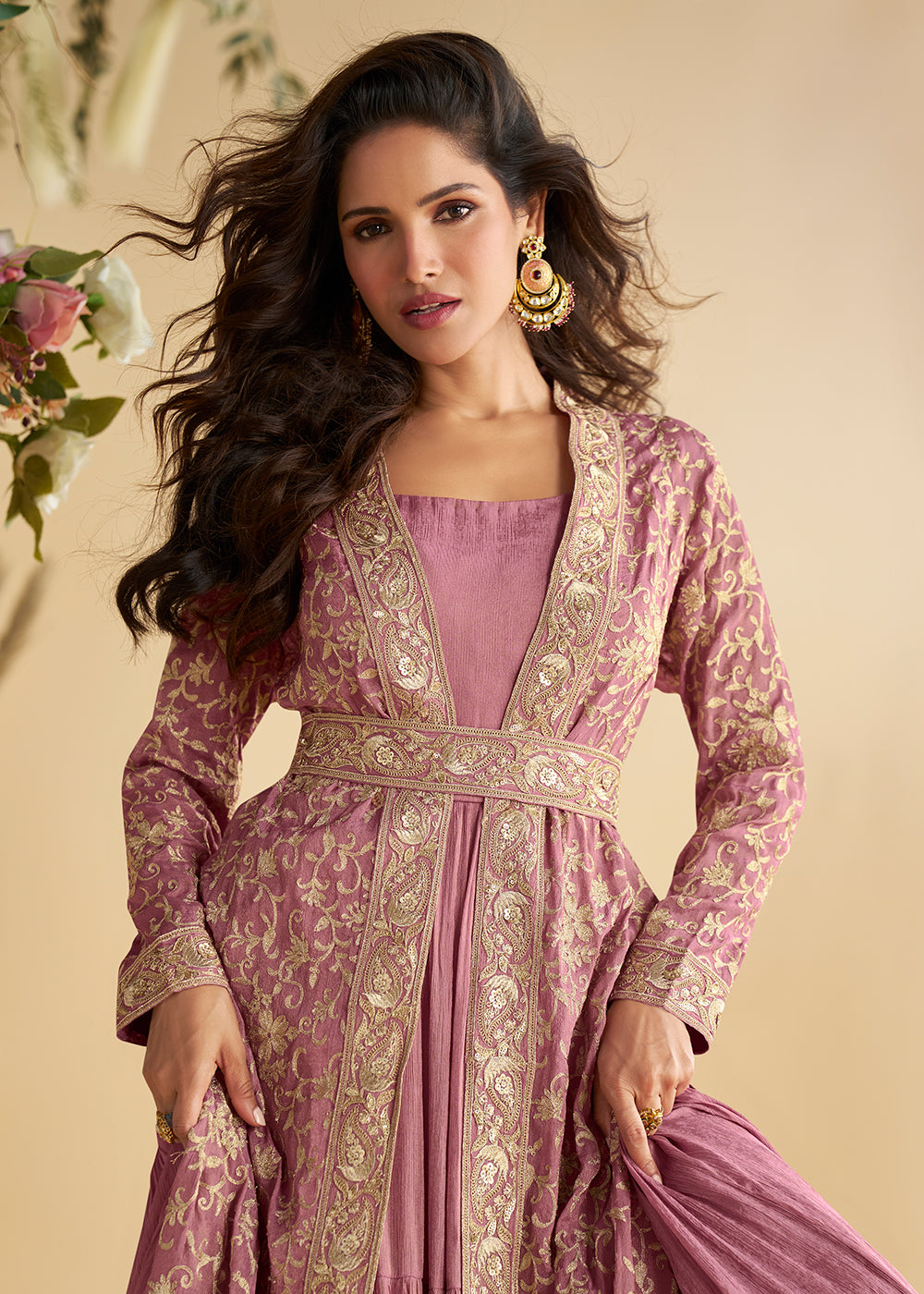 Buy Now Pink Jacket Style Wedding Designer Anarkali Suit Online in USA, UK, Germany, France, Italy, Canada, Australia, UAE, Maldives & Worldwide at Empress.