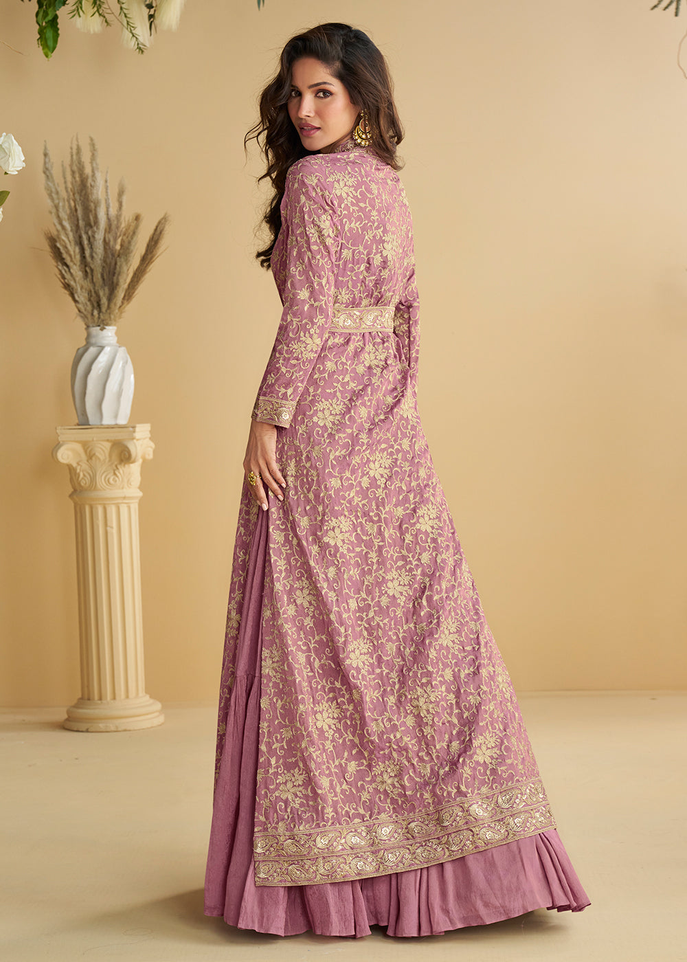 Buy Now Pink Jacket Style Wedding Designer Anarkali Suit Online in USA, UK, Germany, France, Italy, Canada, Australia, UAE, Maldives & Worldwide at Empress.