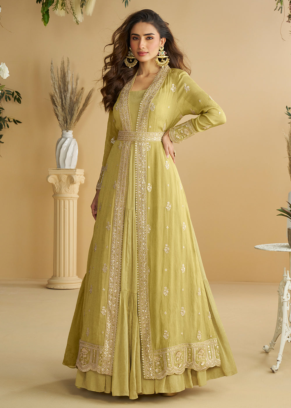 Buy Now Green Jacket Style Wedding Designer Anarkali Suit Online in USA, UK, Germany, France, Italy, Canada, Australia, UAE, Maldives & Worldwide at Empress.