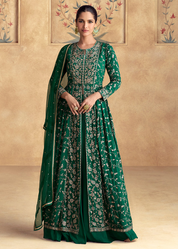 Buy Now Green Embroidered Chinnon Wedding Party Suit Online in USA, UK, Canada, Germany & Worldwide at Empress Clothing. 