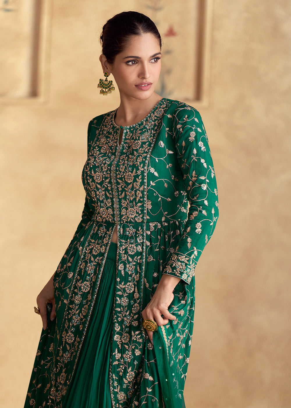 Buy Now Green Embroidered Chinnon Wedding Party Suit Online in USA, UK, Canada, Germany & Worldwide at Empress Clothing. 