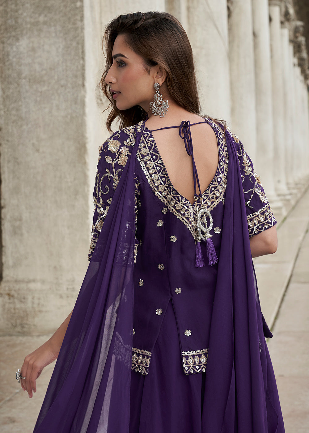Buy Now Purple Organza Silk Short Kurti Style Palazzo Suit Online in Newark, Yorktown, Toronto, London, Munich, Chicago, Denver, Paris & Worldwide at Empress.