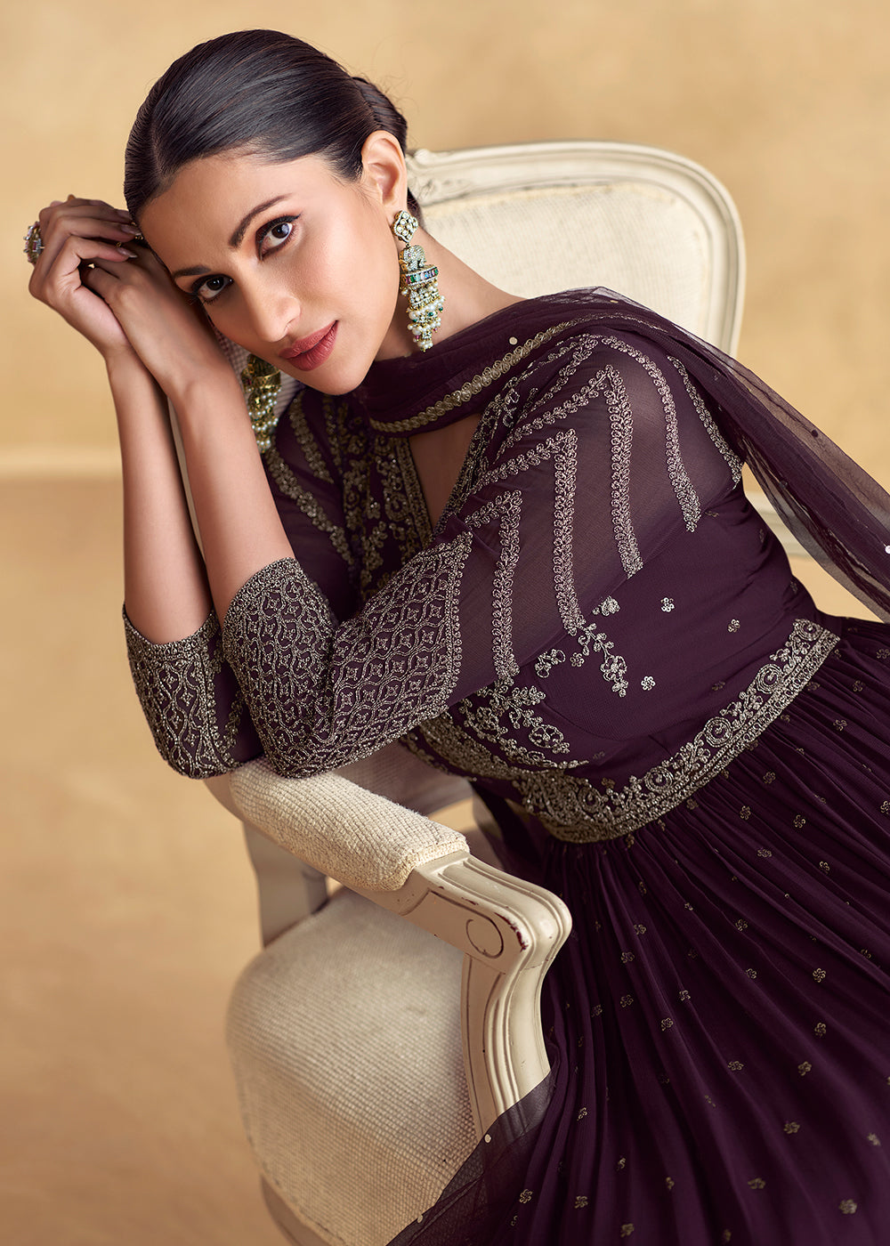 Buy Now Purple Embroidered Georgette Wedding Party Anarkali Suit Online in USA, UK, Australia, New Zealand, Canada & Worldwide at Empress Clothing. 