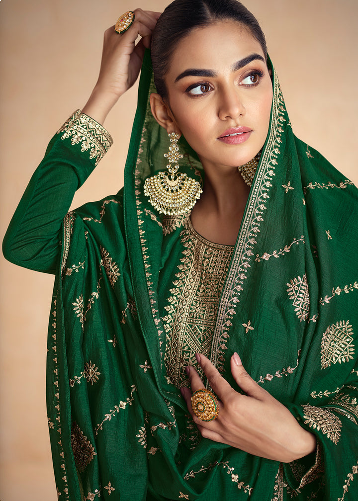 Buy Now Green Silk Embroidered Wedding Party Anarkali Suit Online in USA, UK, Australia, Italy, Germany, Canada, UAE & Worldwide at Empress Clothing. 