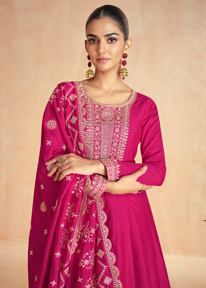 Buy Now Pink Silk Embroidered Wedding Party Anarkali Suit Online in USA, UK, Australia, Italy, Germany, Canada, UAE & Worldwide at Empress Clothing. 