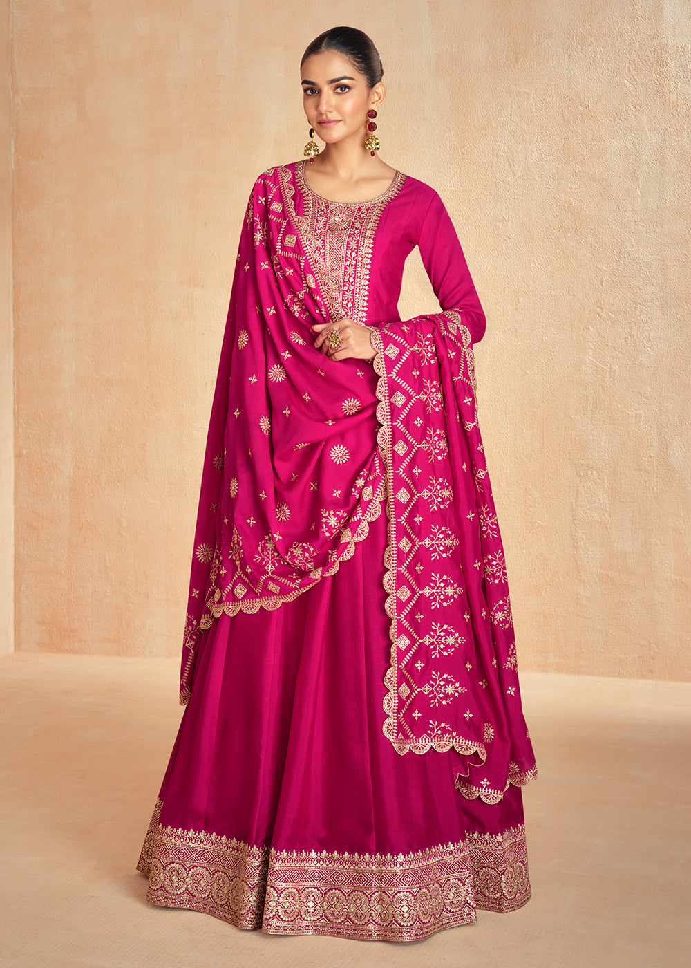 Buy Now Pink Silk Embroidered Wedding Party Anarkali Suit Online in USA, UK, Australia, Italy, Germany, Canada, UAE & Worldwide at Empress Clothing. 