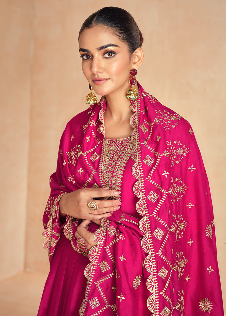 Buy Now Pink Silk Embroidered Wedding Party Anarkali Suit Online in USA, UK, Australia, Italy, Germany, Canada, UAE & Worldwide at Empress Clothing. 