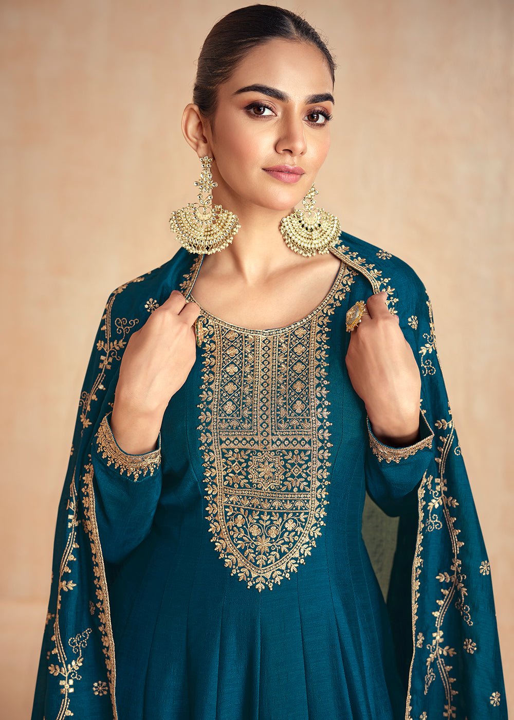 Buy Now Blue Silk Embroidered Wedding Party Anarkali Suit Online in USA, UK, Australia, Italy, Germany, Canada, UAE & Worldwide at Empress Clothing. 