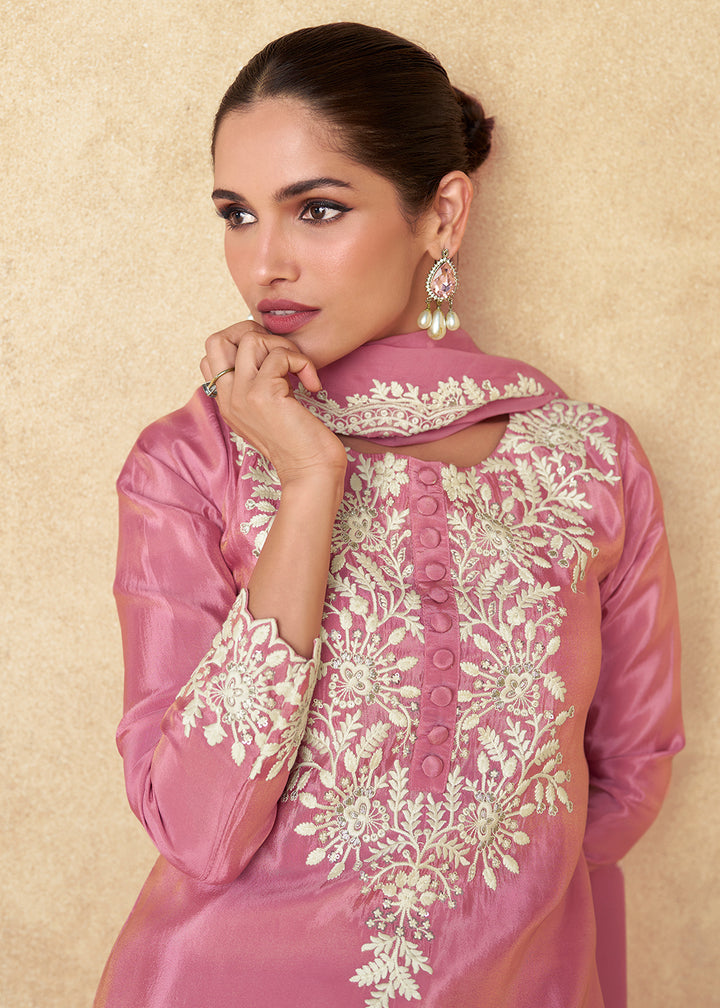 Shop Now Pink Silk Embroidered Festive Gharara Suit Online at Empress Clothing in USA, UK, Canada, Germany, UAE & Worldwide.