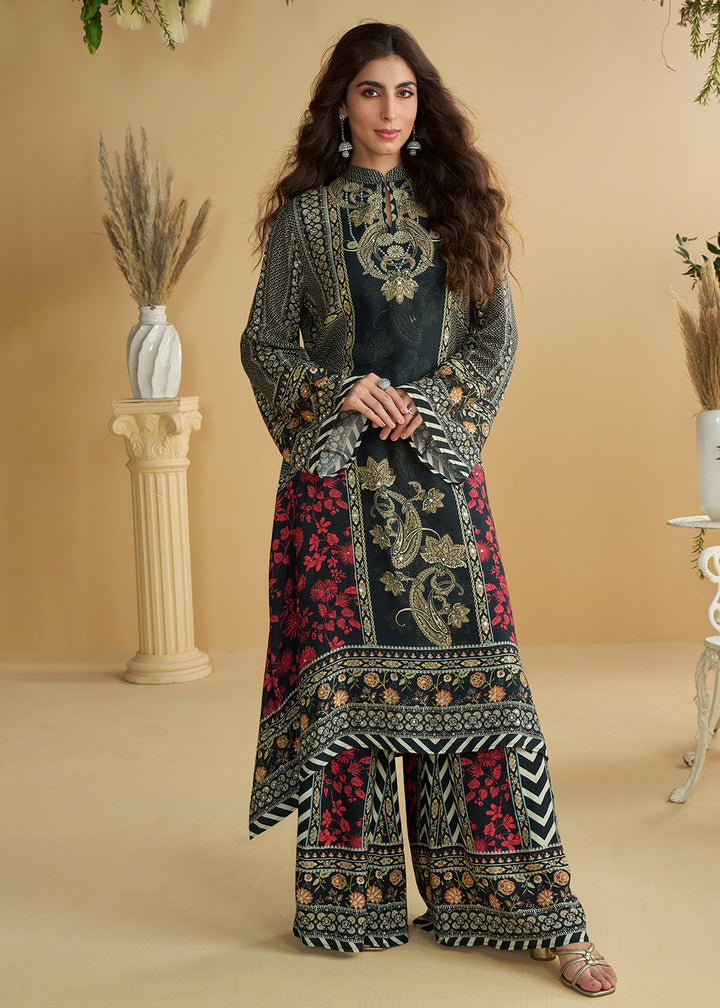 Buy NowBlack Trendy Crepe Printed Palazzo Style Suit Online in Newark, Miami, Toronto, London, Bayern, Austin, Denver, New York, Dubai & Worldwide at Empress.