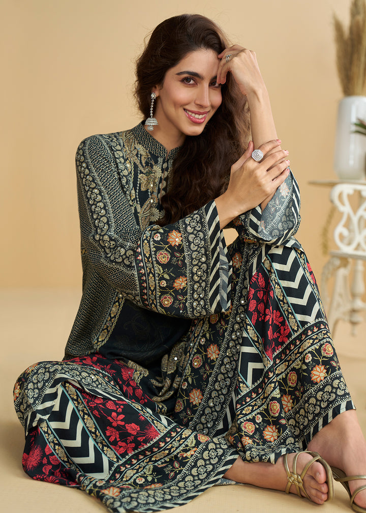 Buy Now Black Trendy Crepe Printed Palazzo Style Suit Online in Newark, Miami, Toronto, London, Bayern, Austin, Denver, New York, Dubai & Worldwide at Empress.