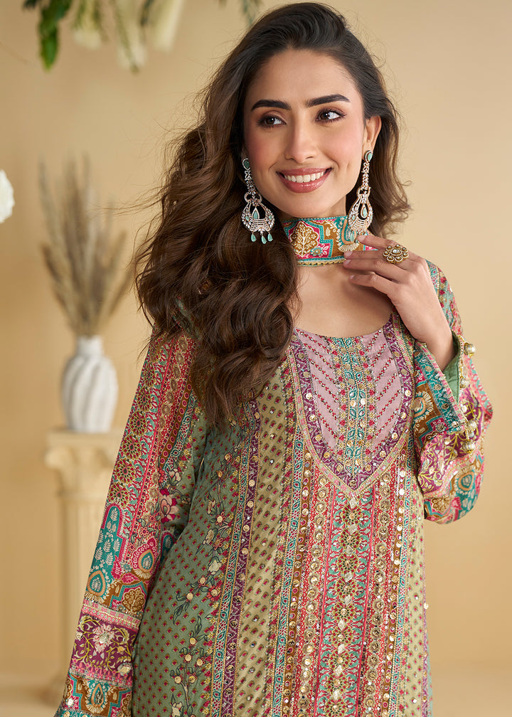 Buy Now Multi Green Trendy Crepe Printed Palazzo Style Suit Online in Newark, Miami, Toronto, London, Bayern, Austin, Denver, New York & Worldwide at Empress.