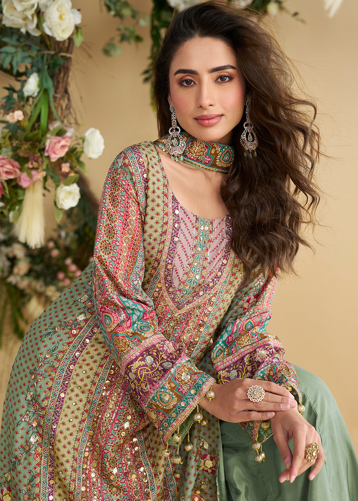 Buy Now Multi Green Trendy Crepe Printed Palazzo Style Suit Online in Newark, Miami, Toronto, London, Bayern, Austin, Denver, New York & Worldwide at Empress.