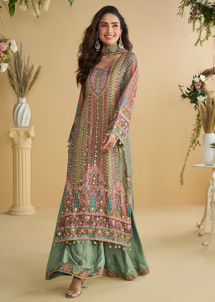Buy Now Multi Green Trendy Crepe Printed Palazzo Style Suit Online in Newark, Miami, Toronto, London, Bayern, Austin, Denver, New York & Worldwide at Empress.