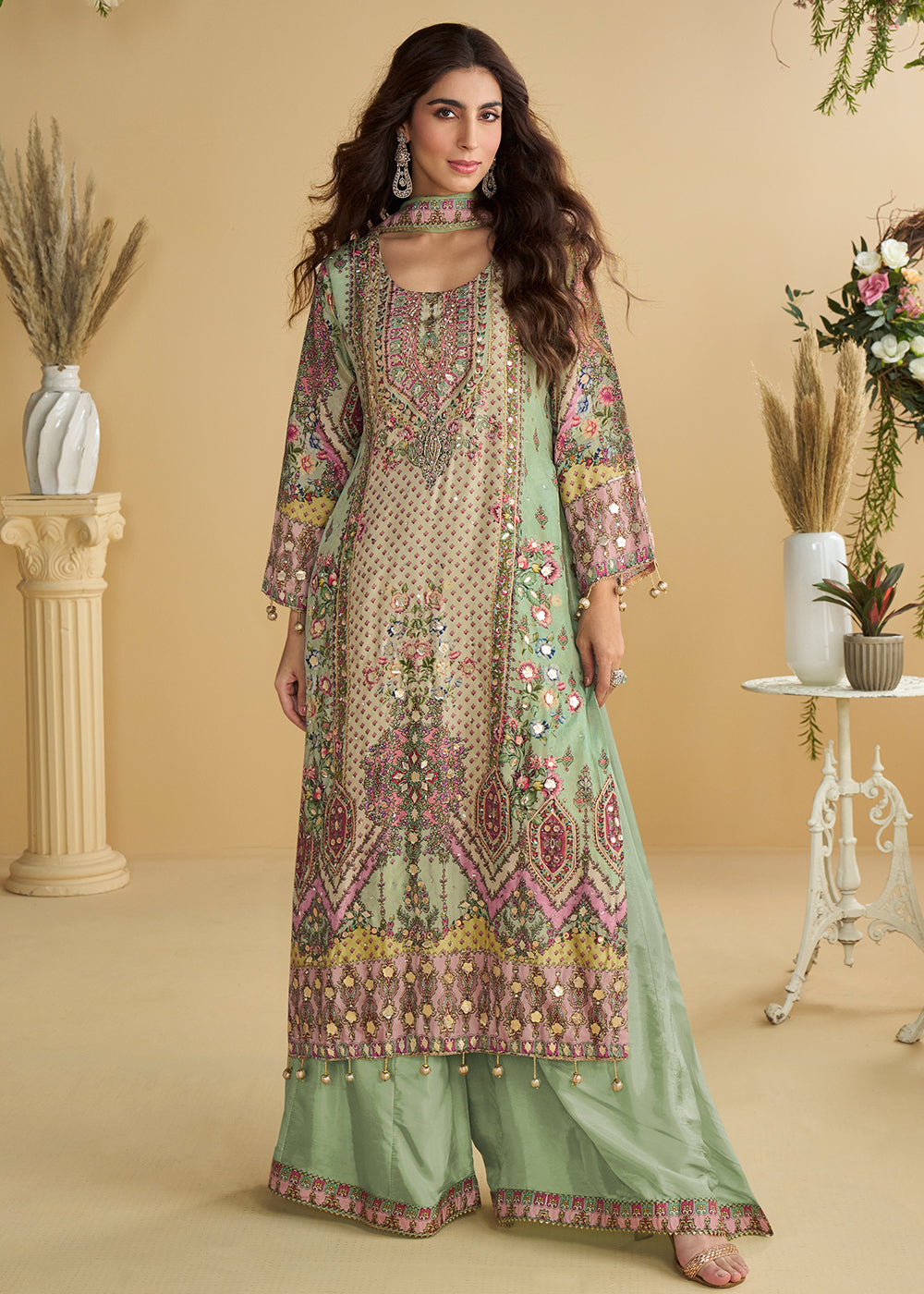 Buy Now Multi Pista Trendy Crepe Printed Palazzo Style Suit Online in Newark, Miami, Toronto, London, Bayern, Austin, Denver, New York & Worldwide at Empress.