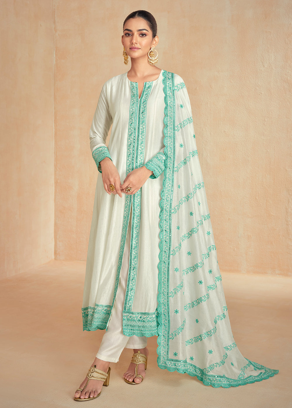 Buy Now Off White & Blue Slit Style Pant Style Salwar Suit Online in USA, UK, Canada, Germany, Australia & Worldwide at Empress Clothing.