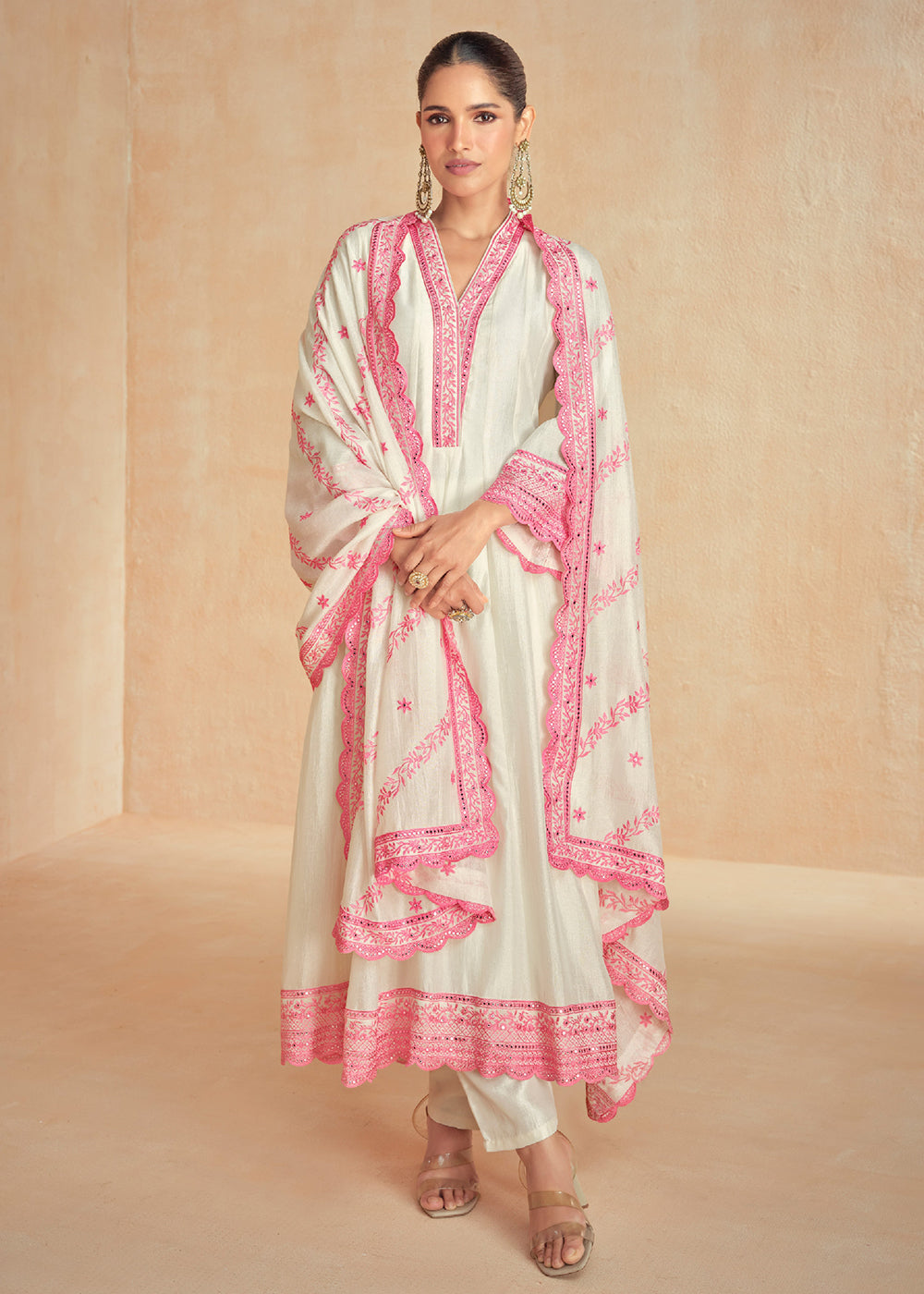 Buy Now Off White & Pink Slit Style Pant Style Salwar Suit Online in USA, UK, Canada, Germany, Australia & Worldwide at Empress Clothing. 