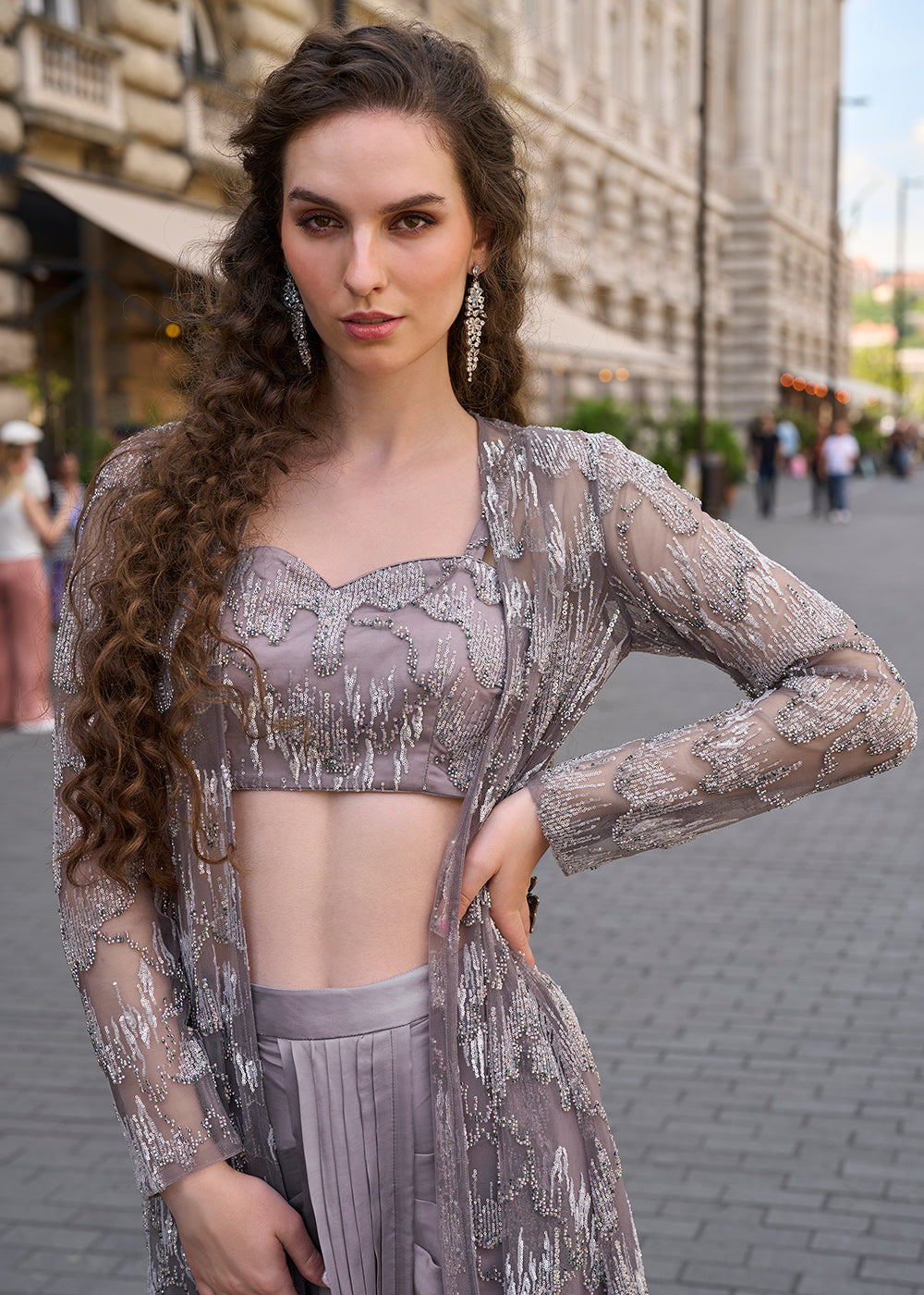 Buy Now Indo Western Grey Jacket & Dhoti Style Dress Online in Newark, Miami, Toronto, London, Bayern, Austin, Denver, New York, Dubai & Worldwide at Empress.