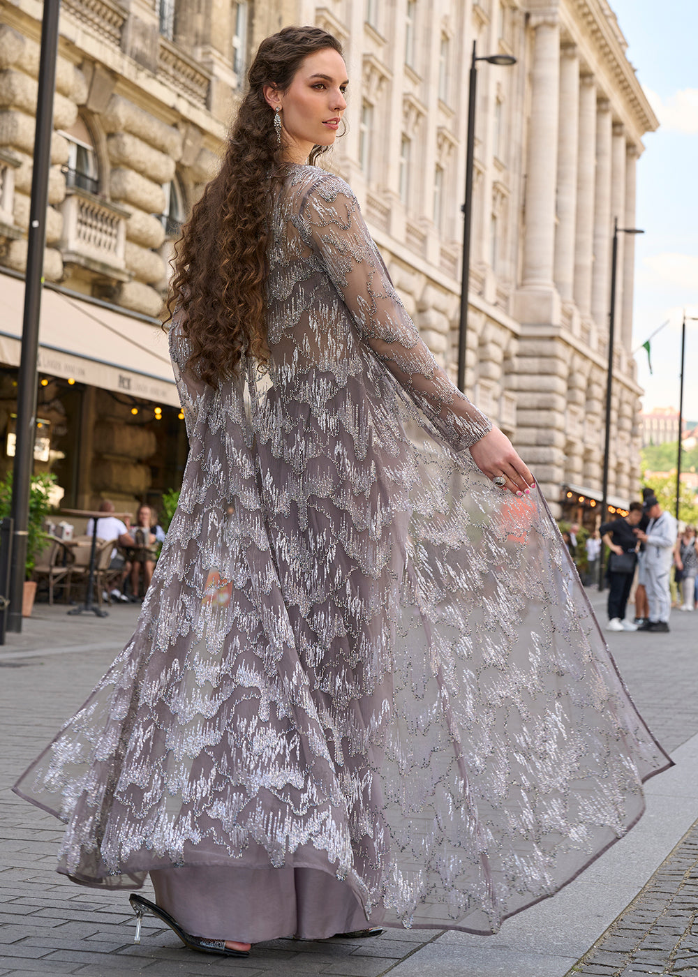 Buy Now Indo Western Grey Jacket & Dhoti Style Dress Online in Newark, Miami, Toronto, London, Bayern, Austin, Denver, New York, Dubai & Worldwide at Empress.