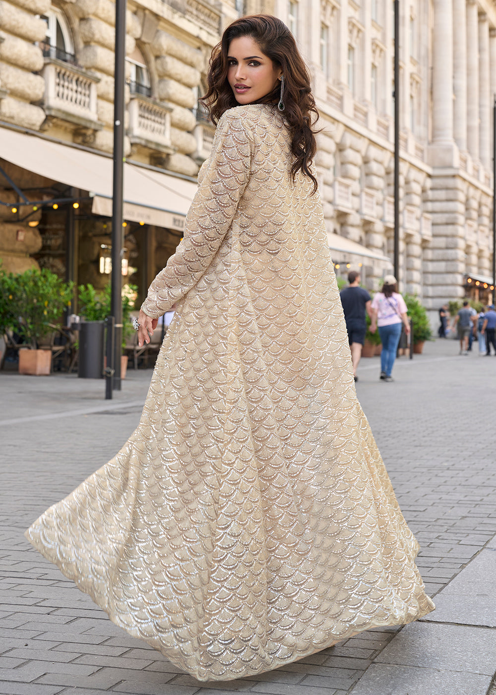 Buy Now Indo Western Cream Jacket & Dhoti Style Dress Online in Newark, Miami, Toronto, London, Bayern, Austin, Denver, New York, Dubai & Worldwide at Empress.