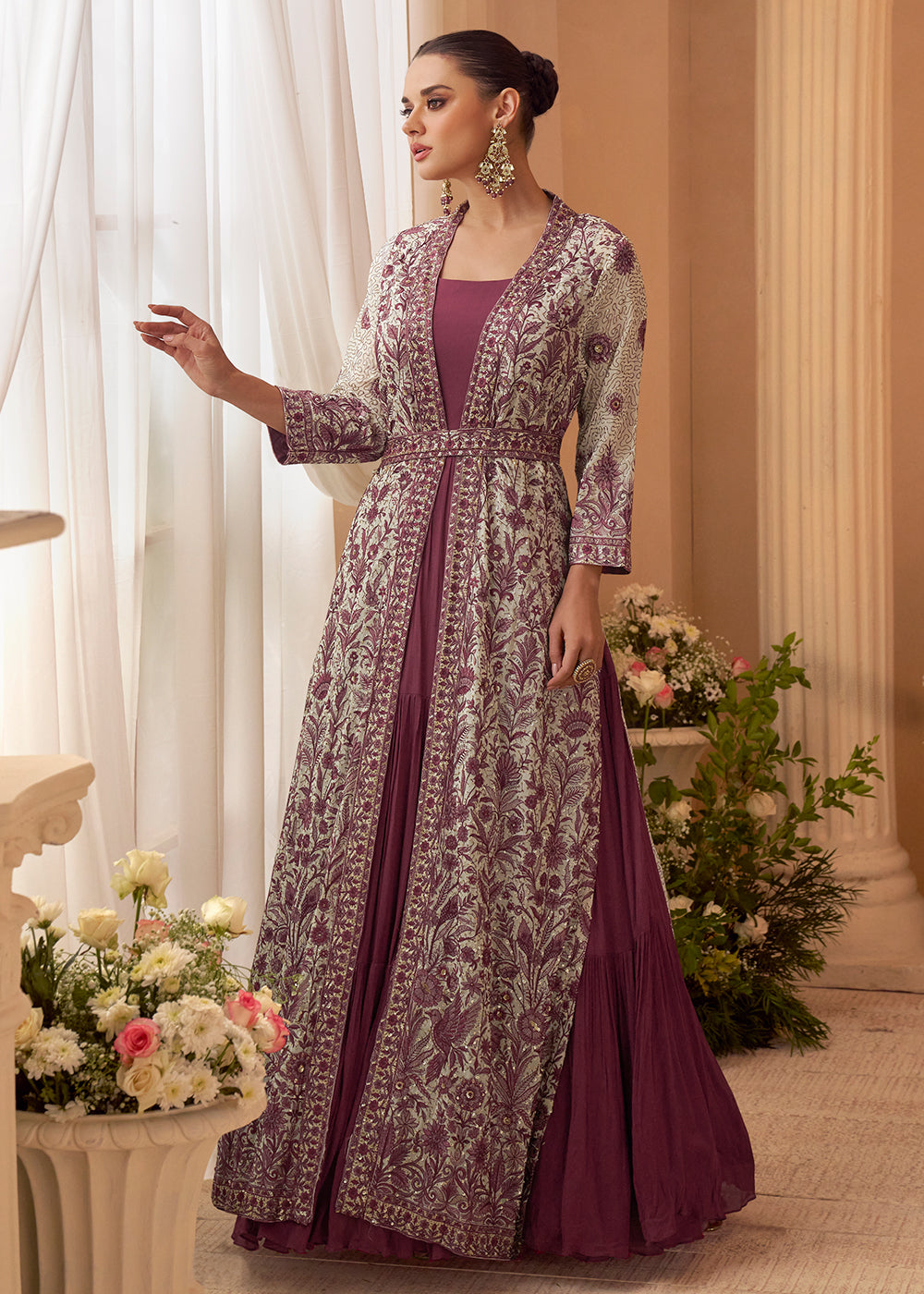 Buy Now Lilac Trendy Jacket Style Wedding Look Anarkali Suit Online in USA, UK, Sweden, Denmark, Italy, Germany, Canada, UAE & Worldwide at Empress Clothing.