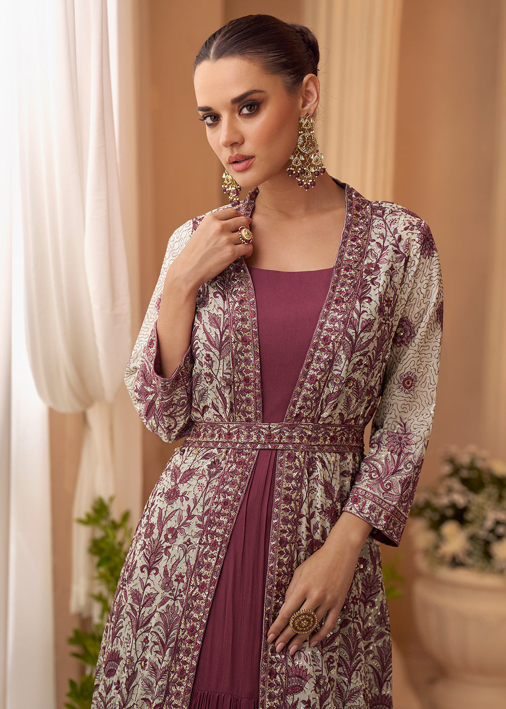 Buy Now Lilac Trendy Jacket Style Wedding Look Anarkali Suit Online in USA, UK, Sweden, Denmark, Italy, Germany, Canada, UAE & Worldwide at Empress Clothing.