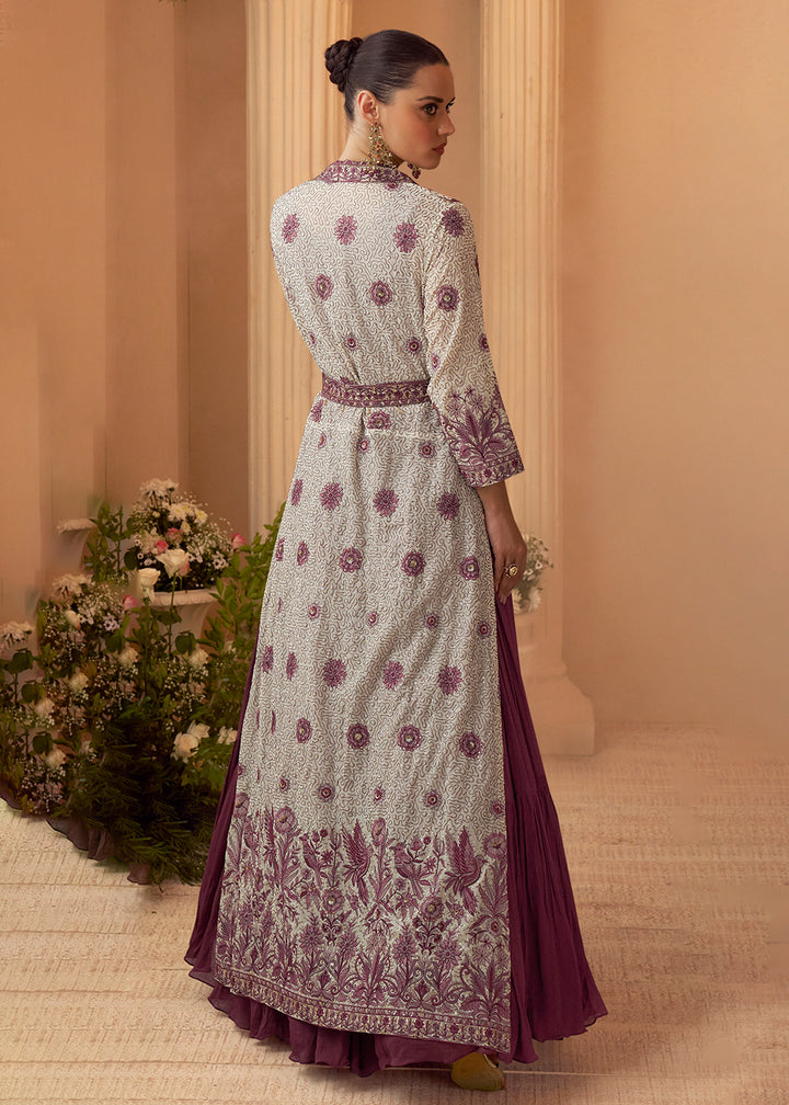 Buy Now Lilac Trendy Jacket Style Wedding Look Anarkali Suit Online in USA, UK, Sweden, Denmark, Italy, Germany, Canada, UAE & Worldwide at Empress Clothing.