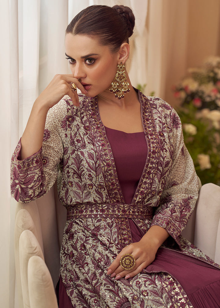Buy Now Lilac Trendy Jacket Style Wedding Look Anarkali Suit Online in USA, UK, Sweden, Denmark, Italy, Germany, Canada, UAE & Worldwide at Empress Clothing.