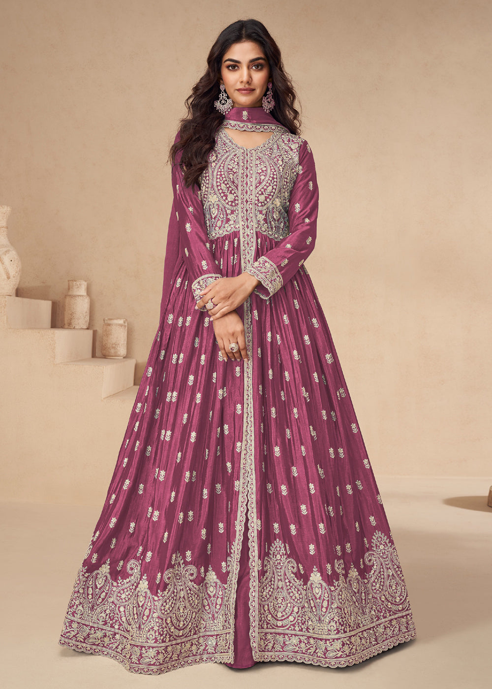 Buy Now Lehenga Style Pink Embroidered Slit Style Anarkali Dress Online in USA, UK, Australia, Italy, Germany, Canada, UAE & Worldwide at Empress Clothing.