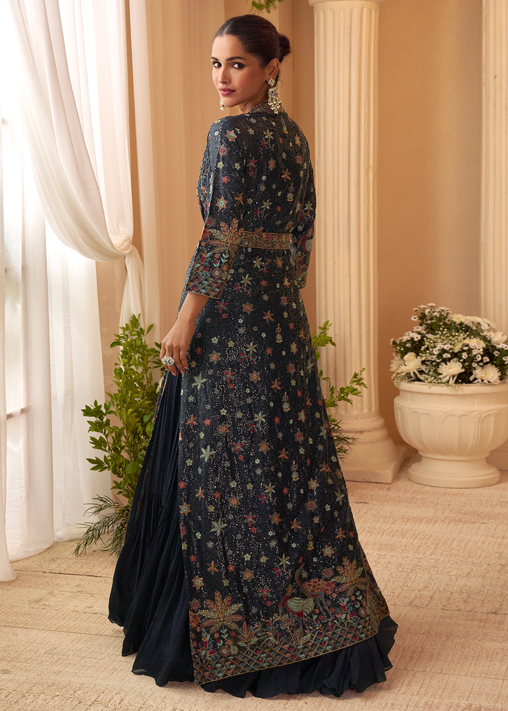 Buy Now Blue Trendy Jacket Style Wedding Look Anarkali Suit Online in USA, UK, Sweden, Denmark, Italy, Germany, Canada, UAE & Worldwide at Empress Clothing.