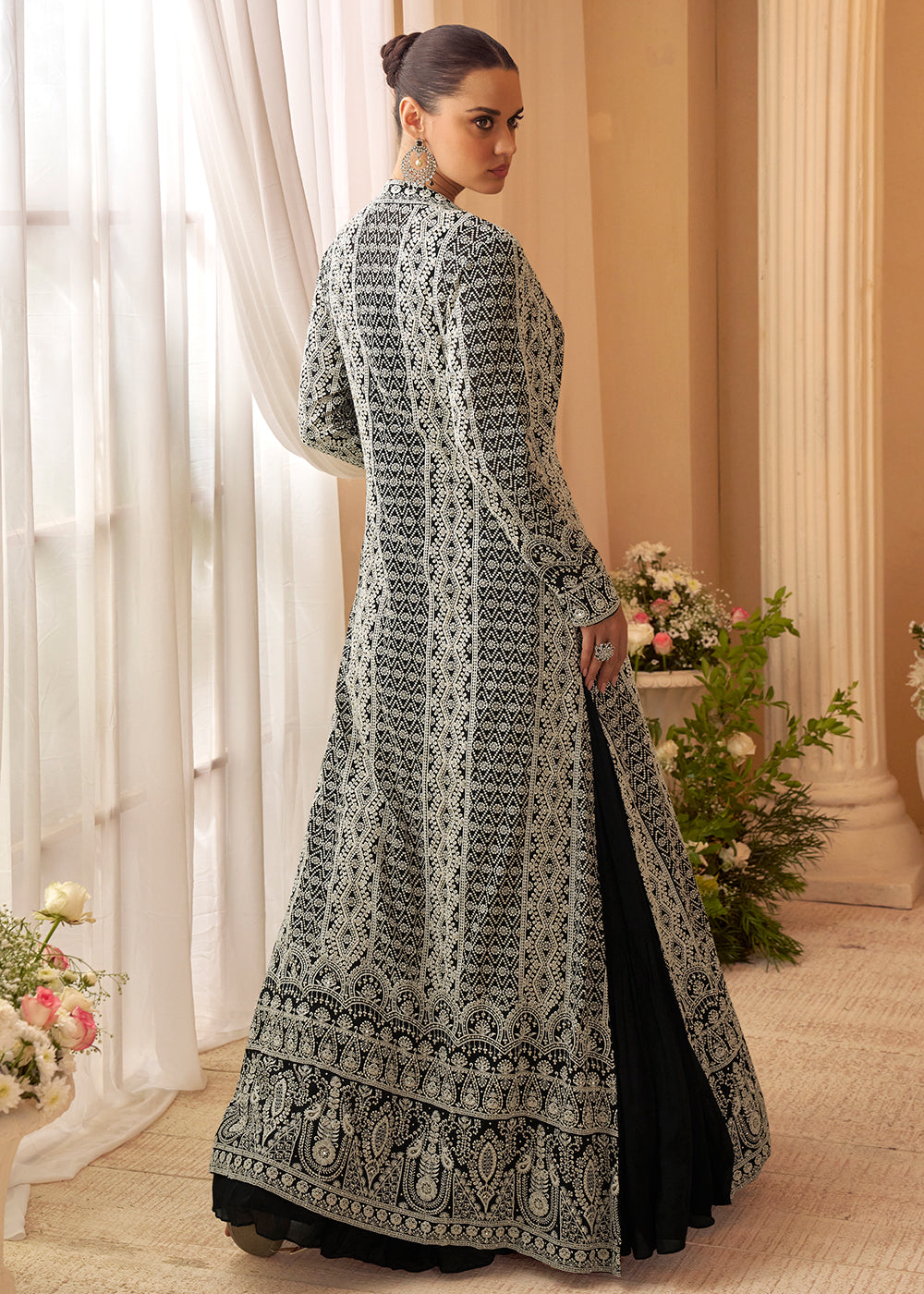 Buy Now Black Trendy Jacket Style Wedding Look Anarkali Suit Online in USA, UK, Sweden, Denmark, Italy, Germany, Canada, UAE & Worldwide at Empress Clothing.