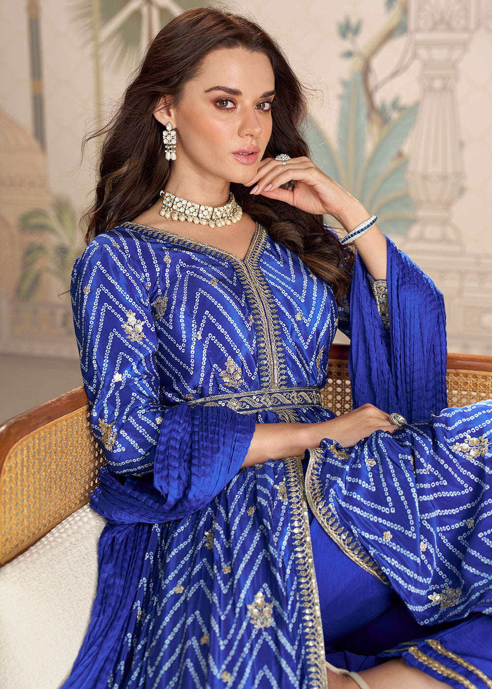 Buy Now Blue Chinnon Silk Slit Frock Style Anarkali Dress Online in USA, UK, Sweden, Denmark, Greece, Germany, Canada, Austria, UAE & Worldwide at Empress.