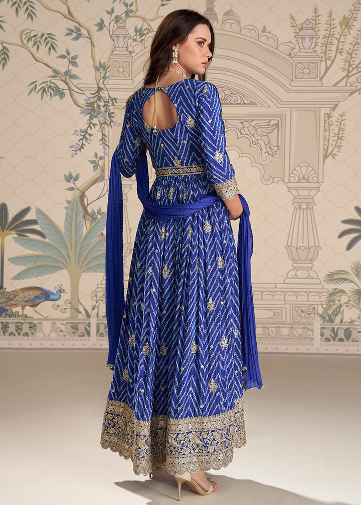 Buy Now Blue Chinnon Silk Slit Frock Style Anarkali Dress Online in USA, UK, Sweden, Denmark, Greece, Germany, Canada, Austria, UAE & Worldwide at Empress.