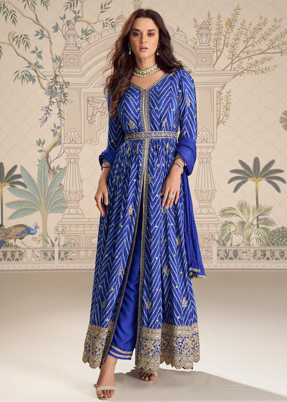 Buy Now Blue Chinnon Silk Slit Frock Style Anarkali Dress Online in USA, UK, Sweden, Denmark, Greece, Germany, Canada, Austria, UAE & Worldwide at Empress.