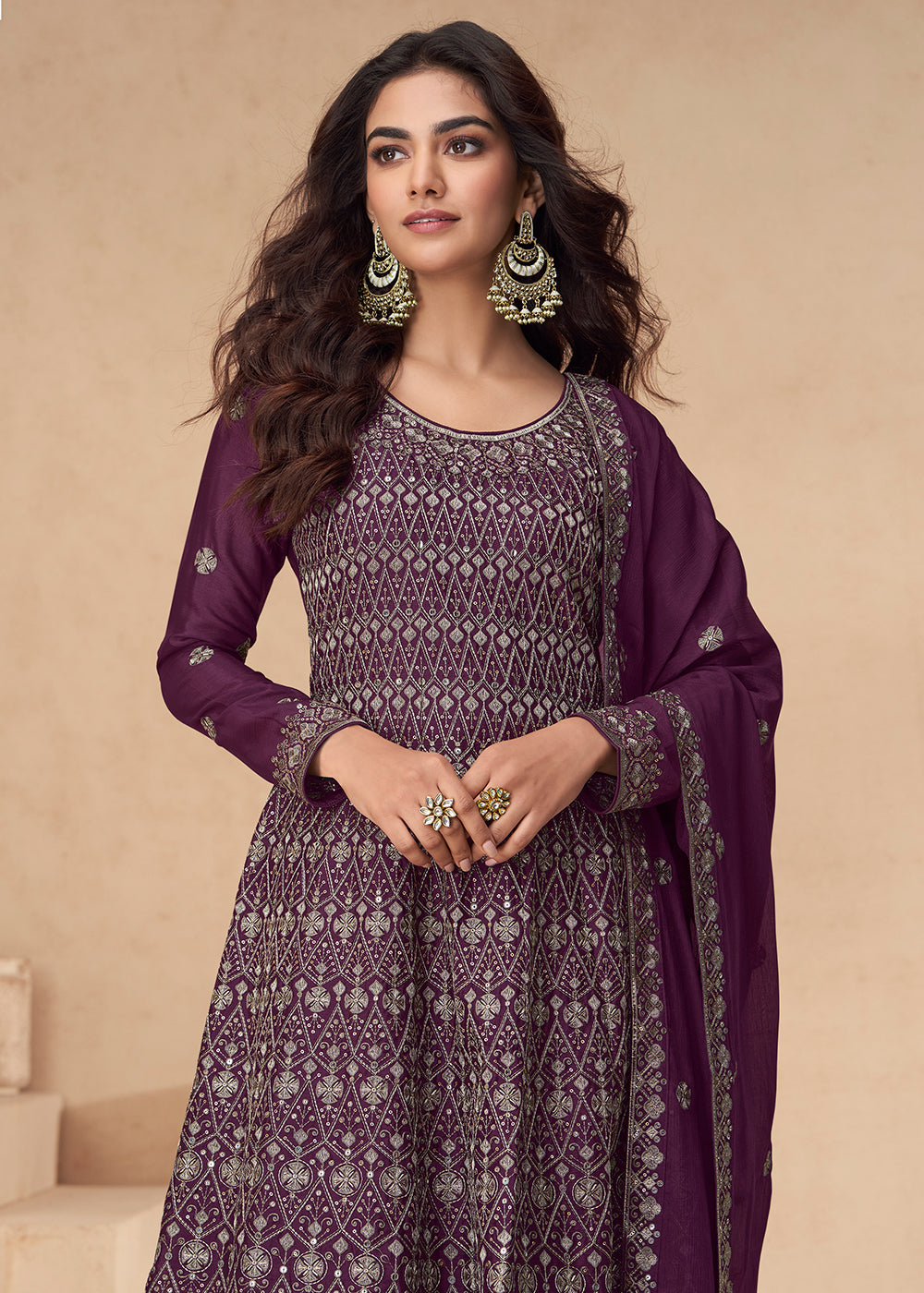 Buy Now Purple Designer Style Embroidred Palazzo Style Dress Online in USA, UK, Canada, Germany & Worldwide at Empress Clothing. 