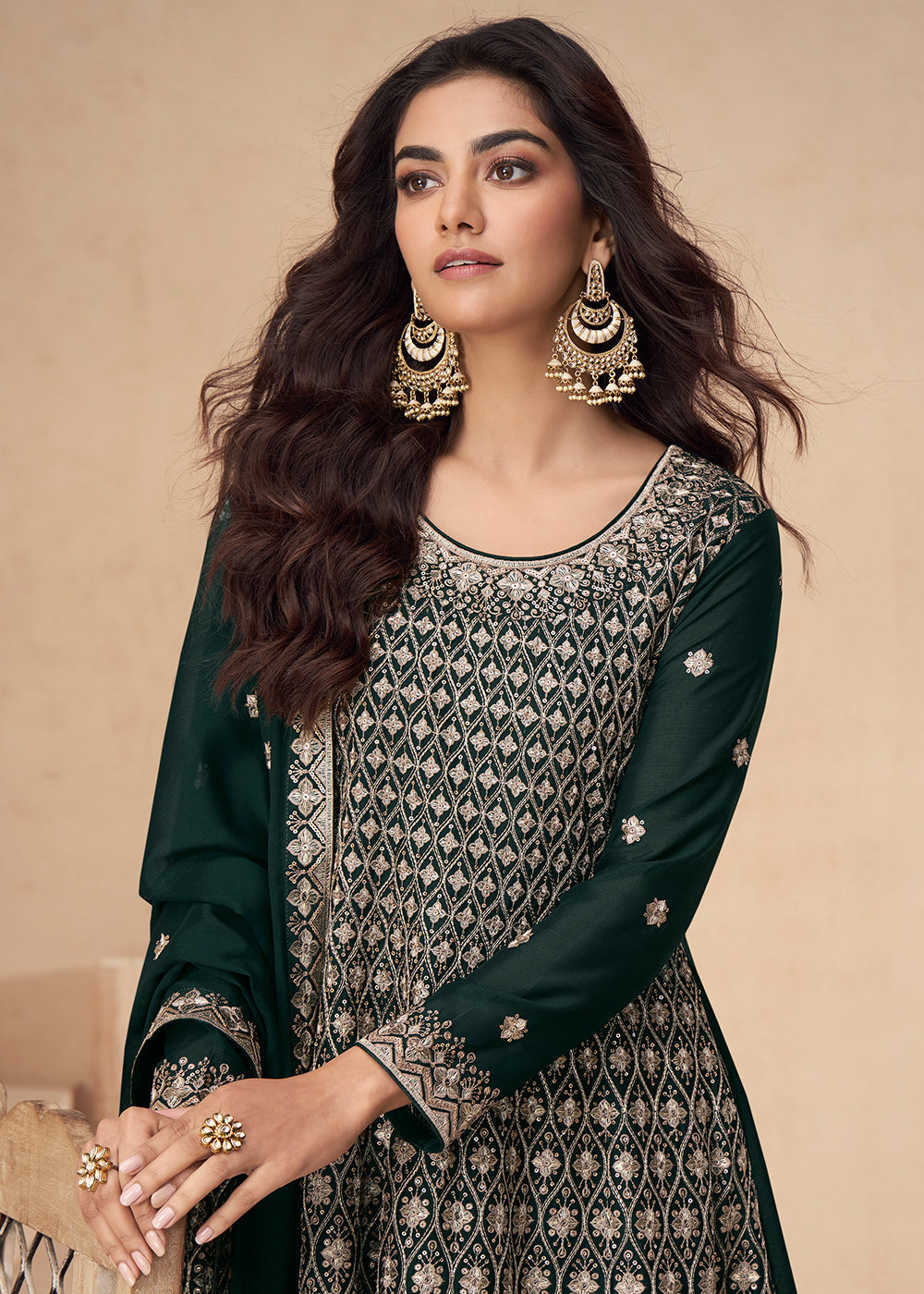 Buy Now Green Designer Style Embroidred Palazzo Style Dress Online in USA, UK, Canada, Germany & Worldwide at Empress Clothing.