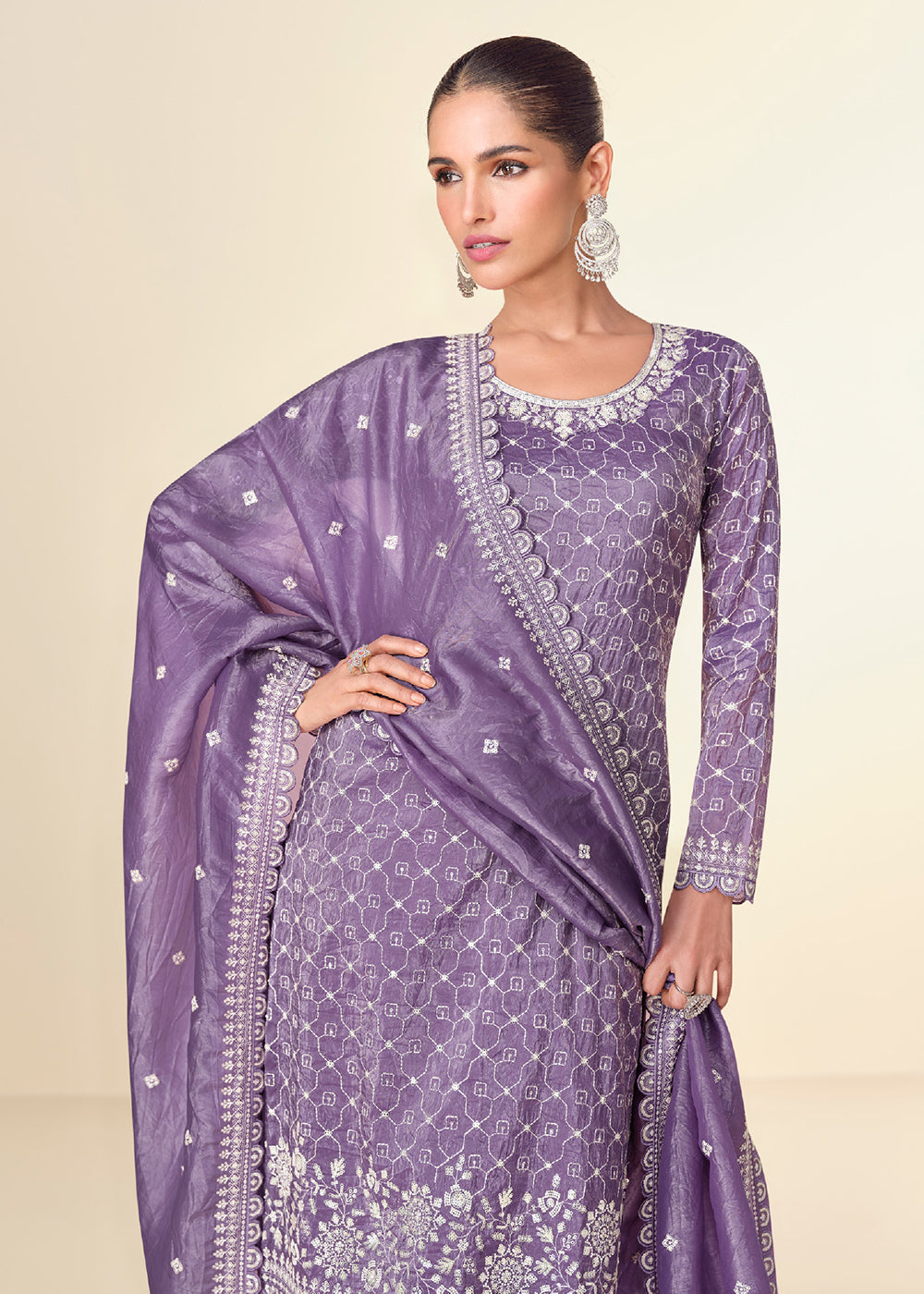 Buy Now Pretty Purple Tissue Crush Embroidered Palazzo Suit Online in USA, UK, Canada, Germany & Worldwide at Empress Clothing