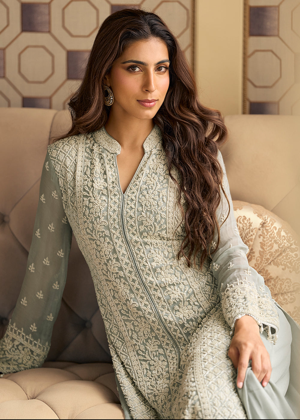 Buy Now Beautiful Grey Designer Designer Trouser Style Salwar Suit Online in Miami, Toronto, London, Bayern, Austin, Denver, New York & Worldwide at Empress.