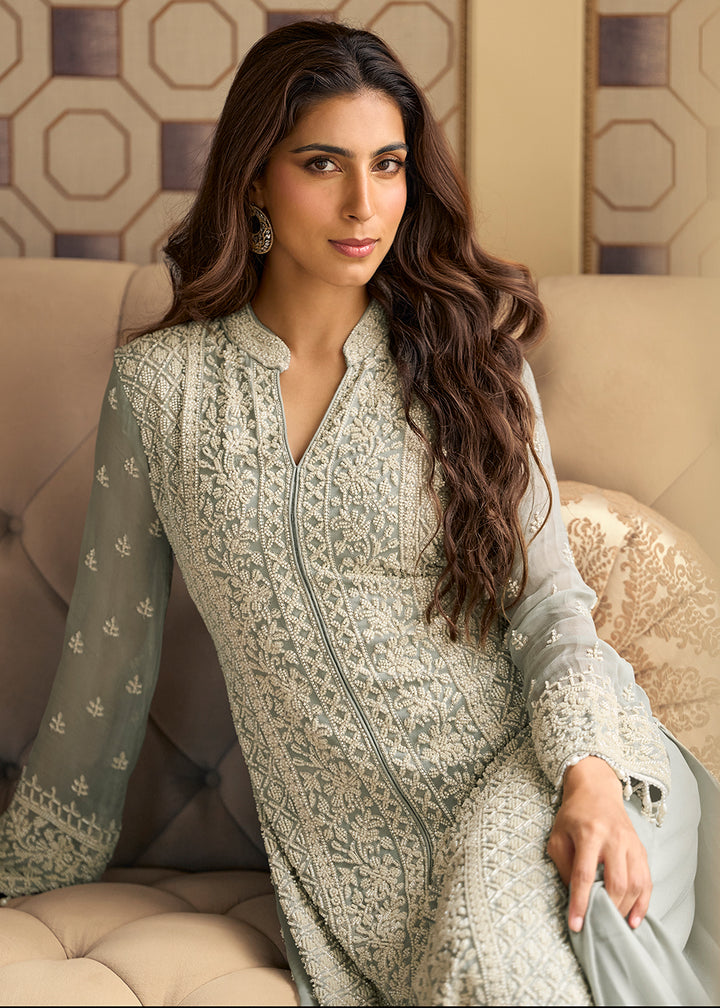 Buy Now Beautiful Grey Designer Designer Trouser Style Salwar Suit Online in Miami, Toronto, London, Bayern, Austin, Denver, New York & Worldwide at Empress.