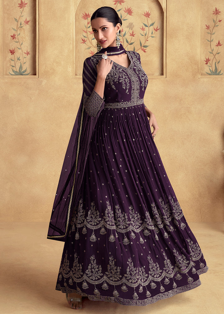 Buy Now Plum Purple Wedding Style Designer Anarkali Gown Online in USA, UK, Germany, Canada, UAE & Worldwide at Empress Clothing. 