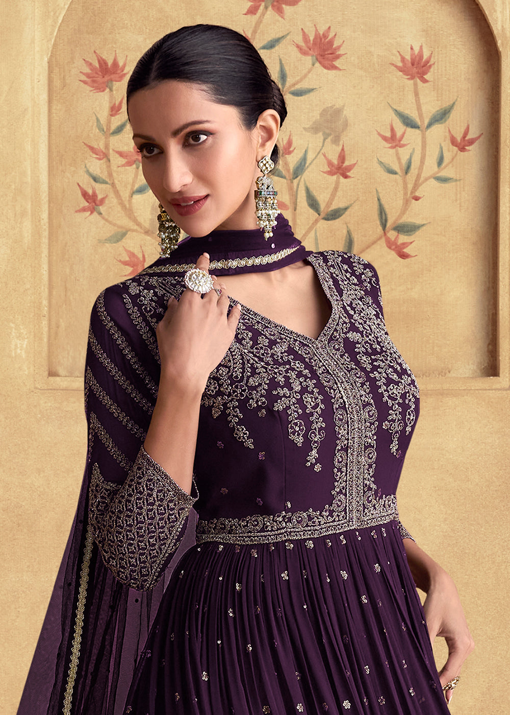 Buy Now Plum Purple Wedding Style Designer Anarkali Gown Online in USA, UK, Germany, Canada, UAE & Worldwide at Empress Clothing. 