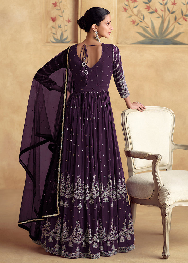 Buy Now Plum Purple Wedding Style Designer Anarkali Gown Online in USA, UK, Germany, Canada, UAE & Worldwide at Empress Clothing. 