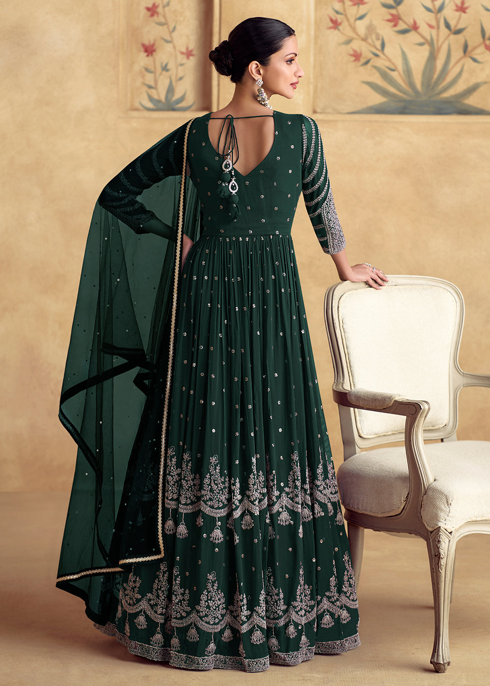 Buy Now Dark Green Wedding Style Designer Anarkali Gown Online in USA, UK, Germany, Canada, UAE & Worldwide at Empress Clothing.