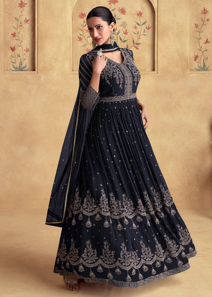 Buy Now Classy Black Wedding Style Designer Anarkali Gown Online in USA, UK, Germany, Canada, UAE & Worldwide at Empress Clothing. 