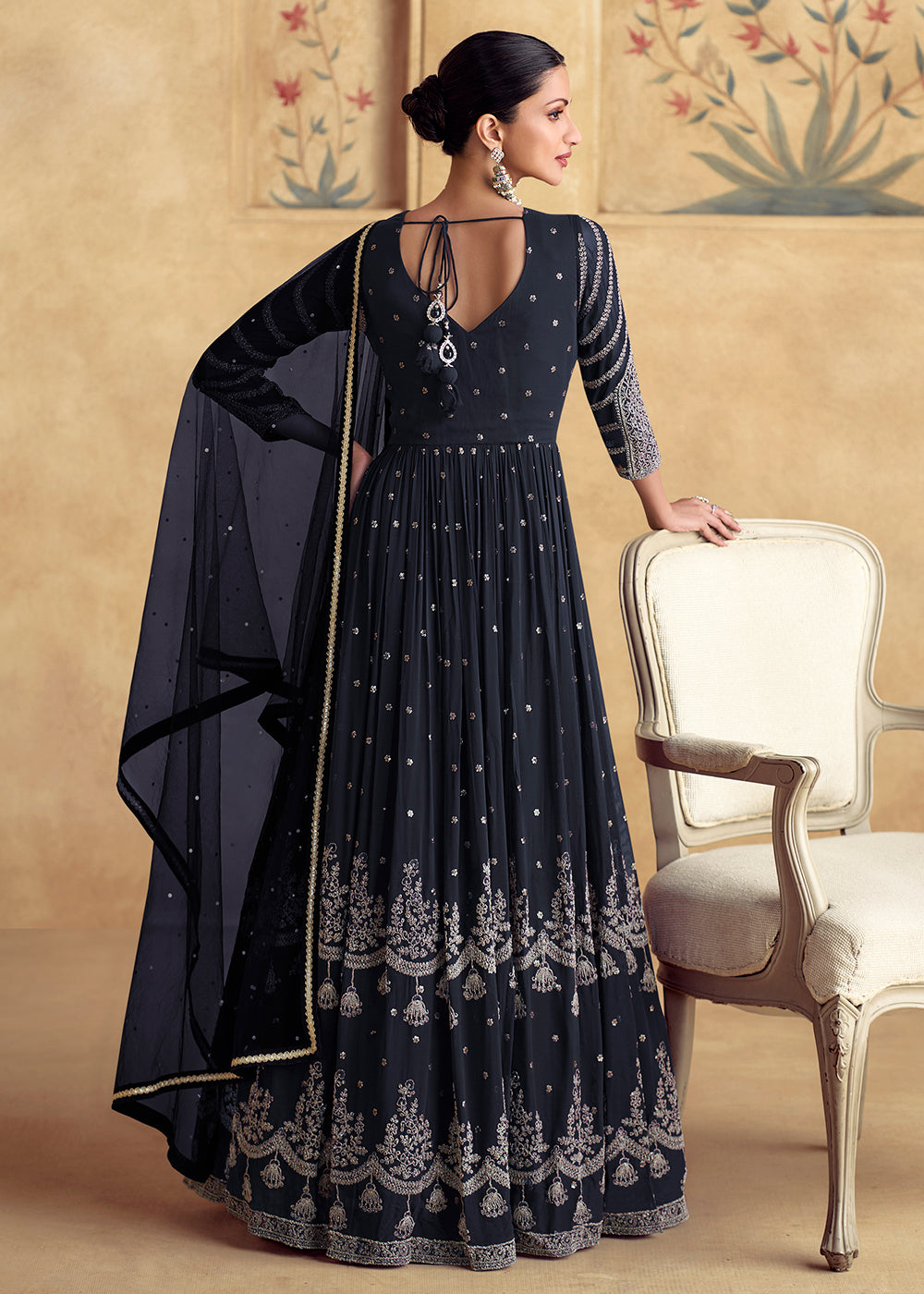 Buy Now Classy Black Wedding Style Designer Anarkali Gown Online in USA, UK, Germany, Canada, UAE & Worldwide at Empress Clothing. 