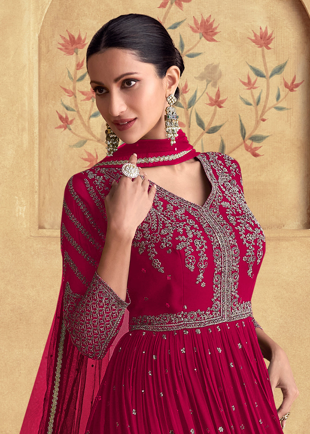 Buy Now Rani Red Wedding Style Designer Anarkali Gown Online in USA, UK, Germany, Canada, UAE & Worldwide at Empress Clothing. 