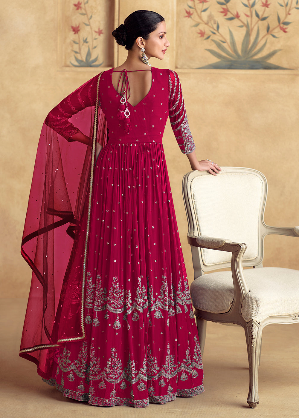 Buy Now Rani Red Wedding Style Designer Anarkali Gown Online in USA, UK, Germany, Canada, UAE & Worldwide at Empress Clothing. 