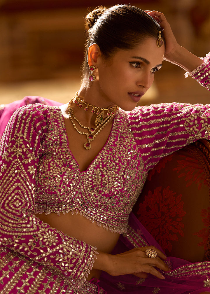 Buy Now Pink Premium Silk & Embroidered Designer Lehenga Choli Online in USA, UK, France, Canada, Italy, Sweden, Greece, UAE & Worldwide at Empress Clothing.