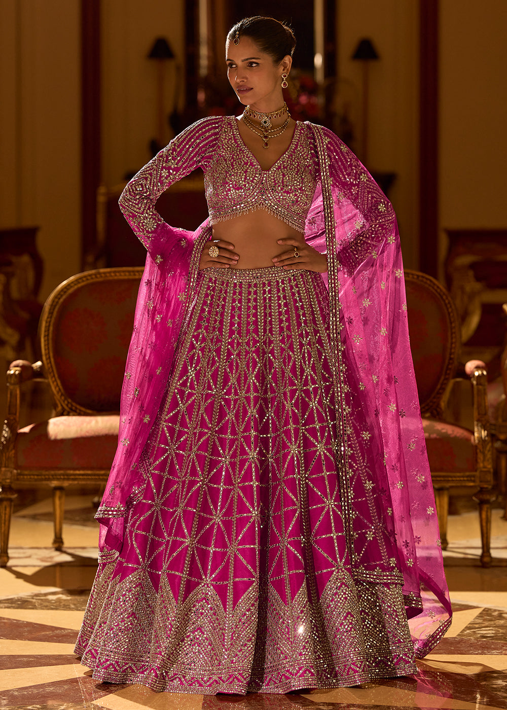 Buy Now Pink Premium Silk & Embroidered Designer Lehenga Choli Online in USA, UK, France, Canada, Italy, Sweden, Greece, UAE & Worldwide at Empress Clothing.