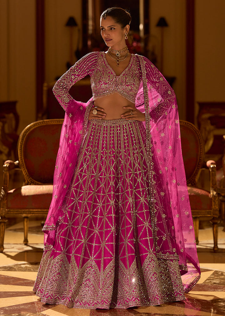 Buy Now Pink Premium Silk & Embroidered Designer Lehenga Choli Online in USA, UK, France, Canada, Italy, Sweden, Greece, UAE & Worldwide at Empress Clothing.